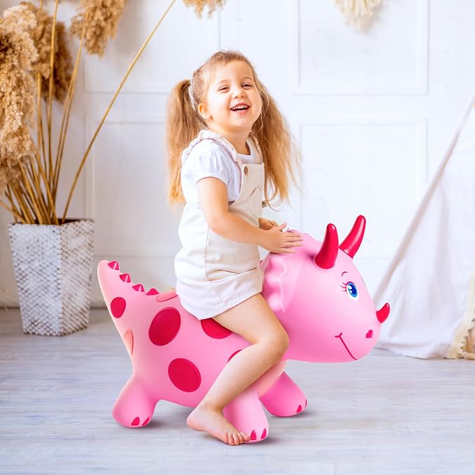 ZOOJOY Dinosaur Bouncy Animal Hopper, Inflatable Bouncy Hopping Toys for Toddlers 1-3, Ride-on Bouncing Toys for ChristmasBirthday Gifts for Boys Girls, Pink Gril Toys WFree Pump