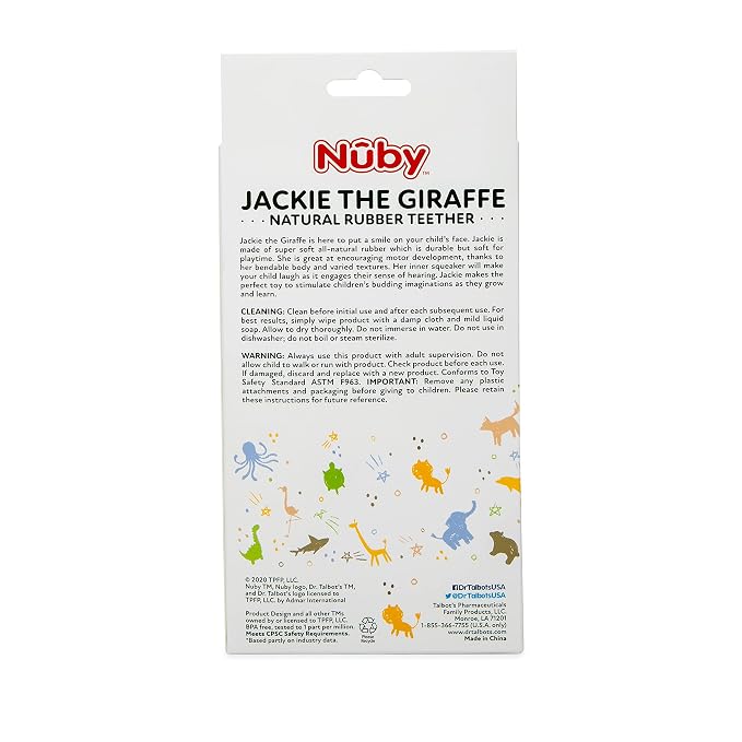 Nuby Jackie The Giraffe Natural Rubber Teether - 3+ Months - Baby Teething Toy
