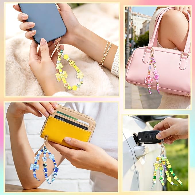 TOHONGADON 883 PCS Bead Keychain Making Kit, Colorful Bead Keychain Kits, DIY Bag Charm Kit, with Video Manual Gift Bags, Perfect for Gifts Party Festival Family Activity