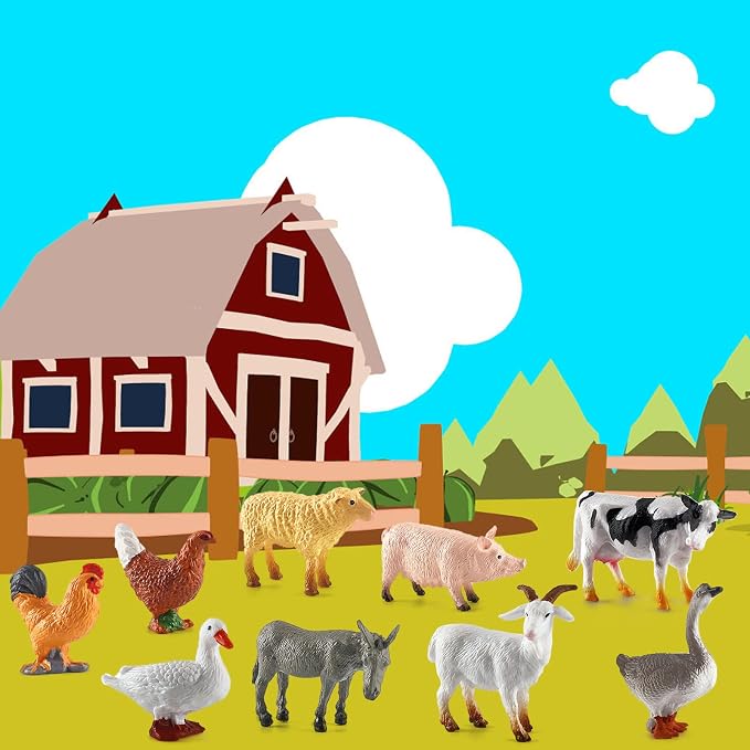 ONEST 14 Pieces Mini Farmer Figurines Hand Painted Farm Animals Figures Realistic Detailed Cow Sheep Poultry Farmer Farm Animal Figurine Model