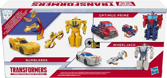 Transformers 1-Step Flip Heroes 3-Pack, 4-Inch Wheeljack, Bumblebee, and Optimus Prime Action Figures, Kids Easter Toys or Basket Stuffers, Age 6+