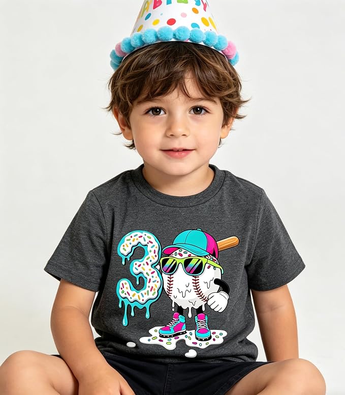 Lovekider 2-5 Years Birthday Boy Shirt Construction Party T-Shirts Excavator Cotton Short Sleeve Tee Dark Grey