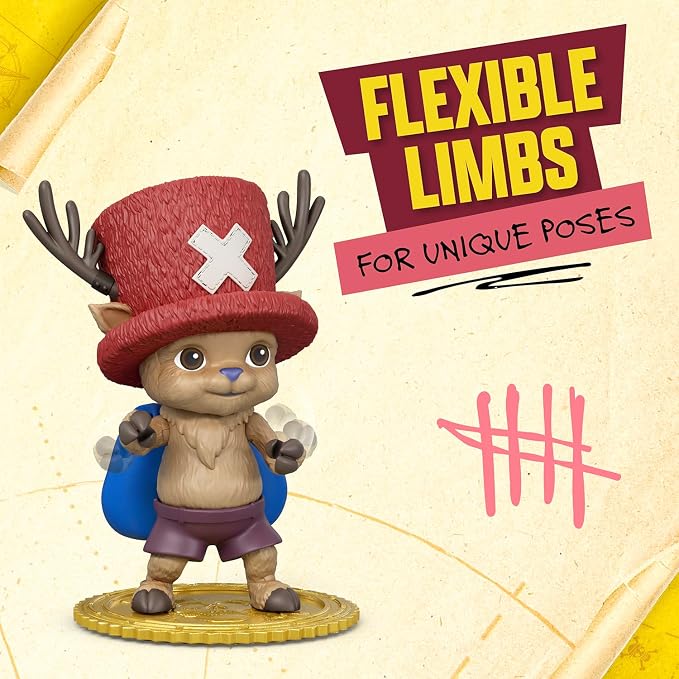 One Piece Tony Tony Chopper 4″ (10 cm) Action Figure with 6 Accessories. Includes Swappable Facial Expressions, Medical Bag, Medical Vial, and Berry Coin Display Base
