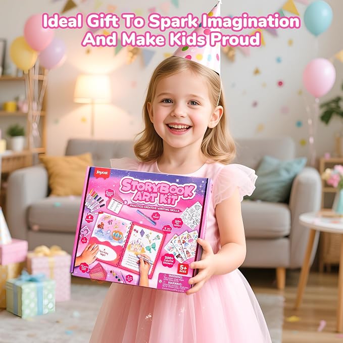 Fantasy Storybook Art Kit, Creative Writing & Drawing Activity Kit, Write Your Own Book, Art Kit for 6-9, DIY Craft, Scrapbooking & Journal Supplies, Hardcover Comic Book Making Kit with Spirograph