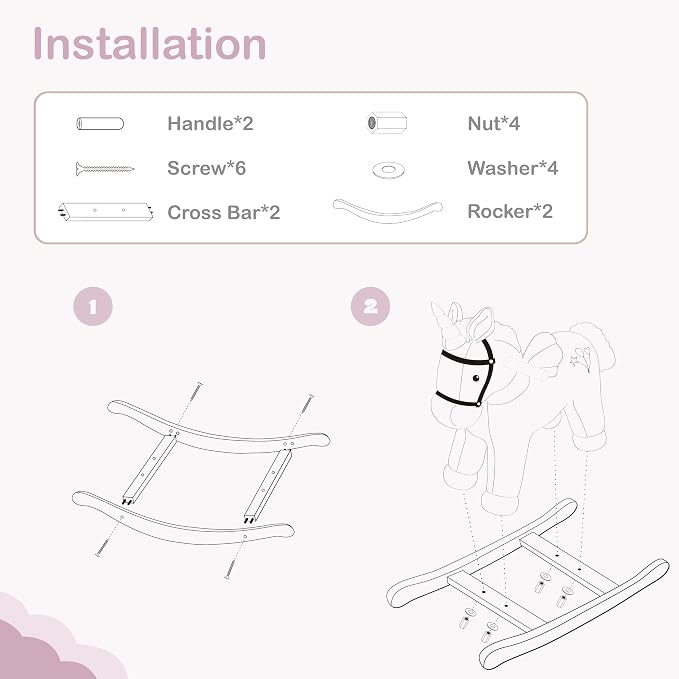 Rock My Baby Rocking Horse, Pink Unicorn/Pony Animal Rocker with Realistic Sound Plush Stuffed Rocking Horses for Toddlers 18M+, CPC Certified