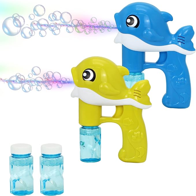 JOYIN 2 Bubble Guns Kit, Whale Automatic Bubble Maker Blower Machine with 4 Solutions for Kids, Party Favors, Summer Toy, Birthday, Outdoor & Indoor Activity