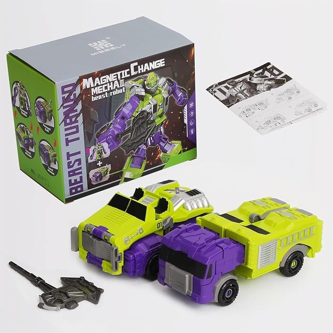 MIEBELY 2Pcs Magnetic Transforming Robot STEM Toy for Kids Ages 3-6 | 2 magnetic transform vehicles, each turns into beast, combine into robot, durable plastic, STEM gift for boys girls 3-6