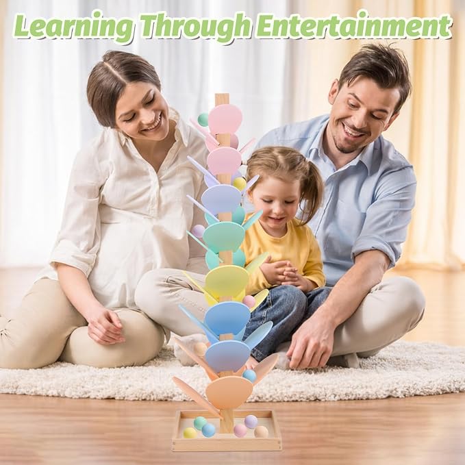 Marble Run Wooden Ball Drop Toys for 3-5 4-8 Wood Montessori Toys Music Tree for Toddlers Musical Game Learning Color Sorting Sensory Toys for Boys Girls 8-12 Gift (Height: 27.8in) (1.1in Balls)