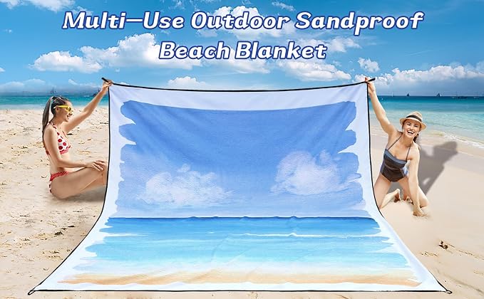WIWIGO Beach Blanket Waterproof Sandproof Beach Mat 79" X 83"/10'x9'for 2-8 Adults Quick Drying Outdoor Picnic Mat Beach Accessories for Travel, Camping, Hiking