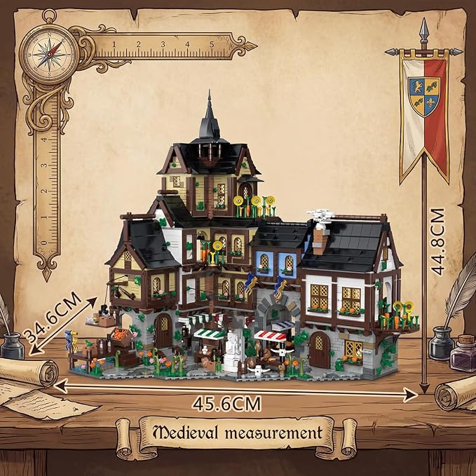 Medieval Town Center Building Set for Adult, Architecture Viking Village Town Center Building Block, House Collection Toy, Creative Present for Adults and Teen(3867PCS)