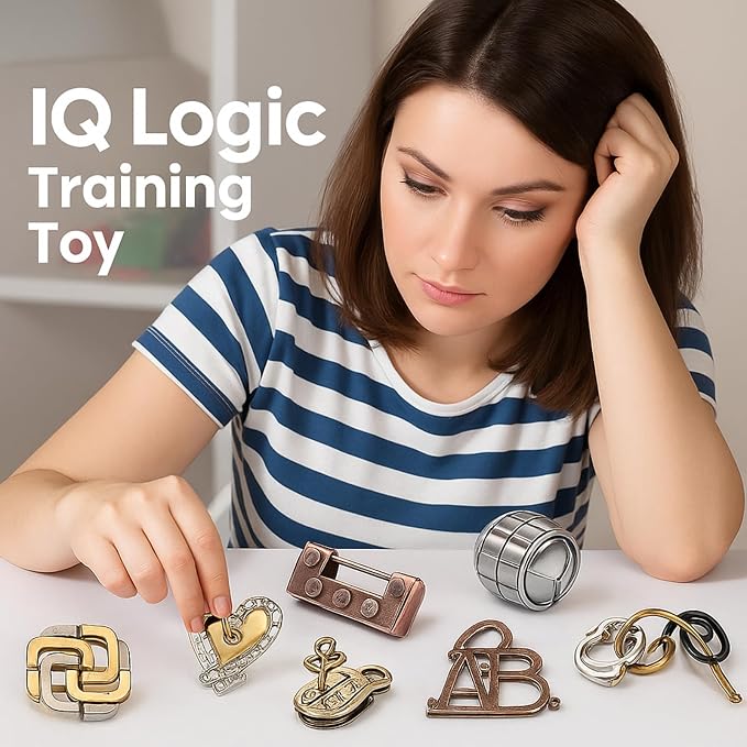 Wettarn 9 Pcs Metal Brain Teaser Puzzles 3D Steel Puzzle Set for Adults IQ Logic Challenge Disentanglement Unlock Interlocking Games Smart Logic Test Toys for Adults Mind Challenge(Novelty Style)