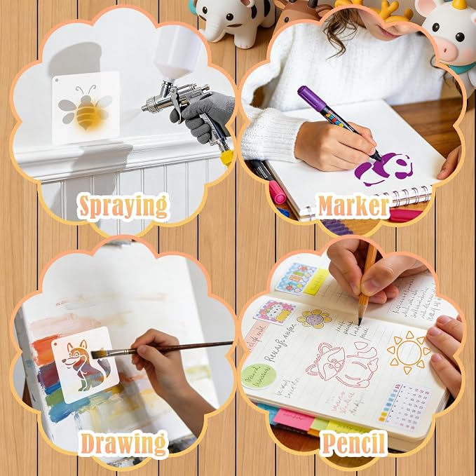 72 Pcs Animal Stencils for Painting, Reusable Wildlife & Creature Animal Painting Templates - Lion, Elephant, Zebra, Panda Craft Kit for Wall Murals, Fabric Art, Wood Signs, Kids Classroom Projects