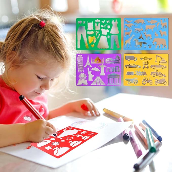 DIYASY 20 Pcs Drawing Stencils Set for Kids, Large Plastic Stencil Kit 344 Patterns Drawing Templates for Girls & Boys Gift