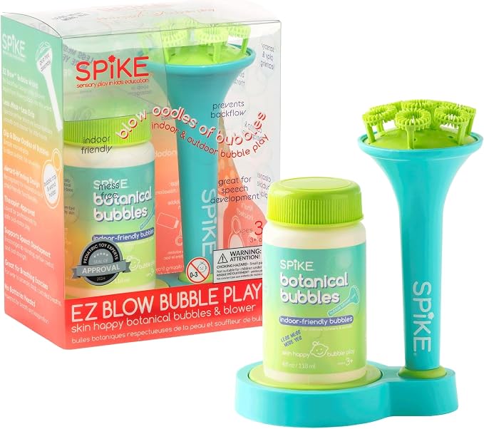 Innobaby Spike Bubble Blower with Mess Free Botanical Bubbles and Dipping Tray - Magic Wand Blows Oodles of Bubbles Without The Mess - Recommended for Speech, Visual & Motor Development - Color: Aqua