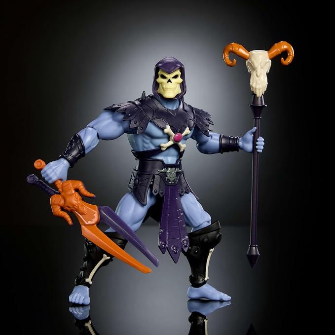 Masters of the Universe Origins Action Figure 200X Cartoon Collection Skeletor, 5.5 Inch 1980s Motu TV Villain, Detailed Design & Cape Staff 2 Swords