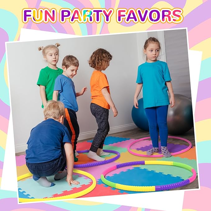 Sratte 12 Pcs Toy Hoop for Kid Detachable Adjustable Toy Hoop Colored Exercise Ring Plastic Circle for Kid Teen Gymnastics Dog Agility Equipment, Require Self Assembly(Simple Colors, 28 Inch)