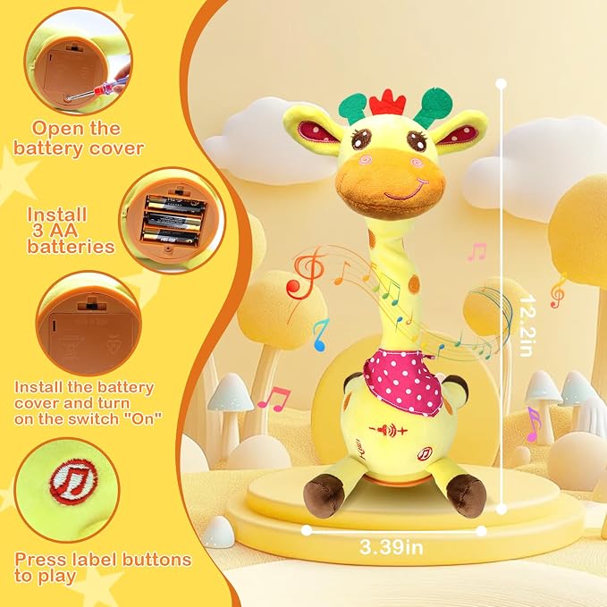 Hunfur Talking Dancing Giraffe Baby Toys, Singing Recording Repeats What You Say with Glowing Light, Funny Gift for Toddlers, Boys Girls Tummy Time Toys