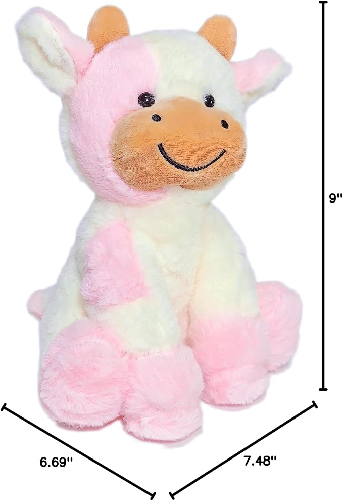 BSVOME 9 inches Cow Stuffed Animal Soft Plush Cute Cow Doll for Boys Girls (Pink Cow)
