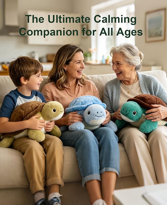 gnomantic Turtle Weighted Stuffed Animals - 22 Inch 4.5 Pounds Weighted Plushies Sea Turtle Stuffed Animal - Big Tortoise Plush - Cute Plush Toys Gifts for Kids & Adults (Brown&Green)