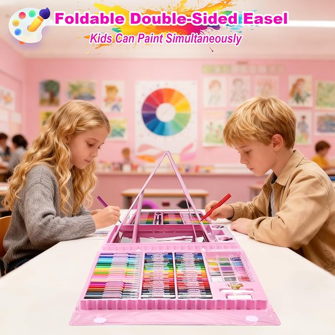 Goldge Kids Art Set, 230 PCS+ Art Supplies for Kids with Double-Sided Easel, Coloring Kit for Kids with Crayons, Colored Pencils, Markers, Watercolor Paints, Drawing Kit Gifts for Girls Boys
