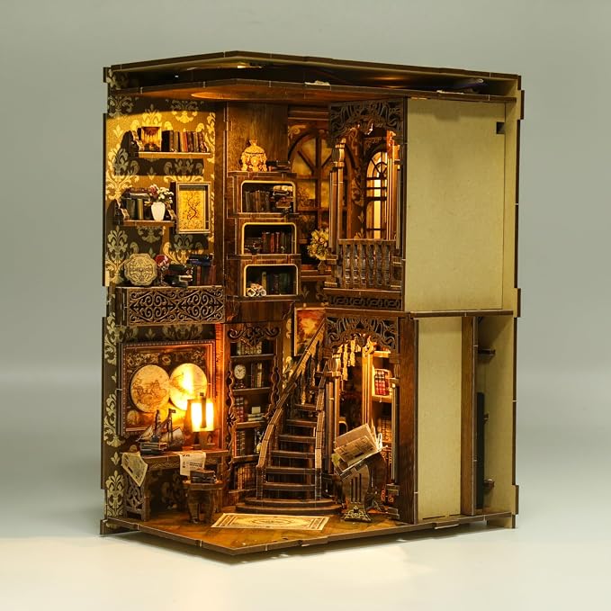 Book Nook Kit, DIY Miniature House Kit, Mini House Building Kit, Miniature Dollhouse Kit for Adults and Teens, 3D Wooden Puzzles with LED Light, Bookshelf Craft Kit (Ancient Book Collection Room)