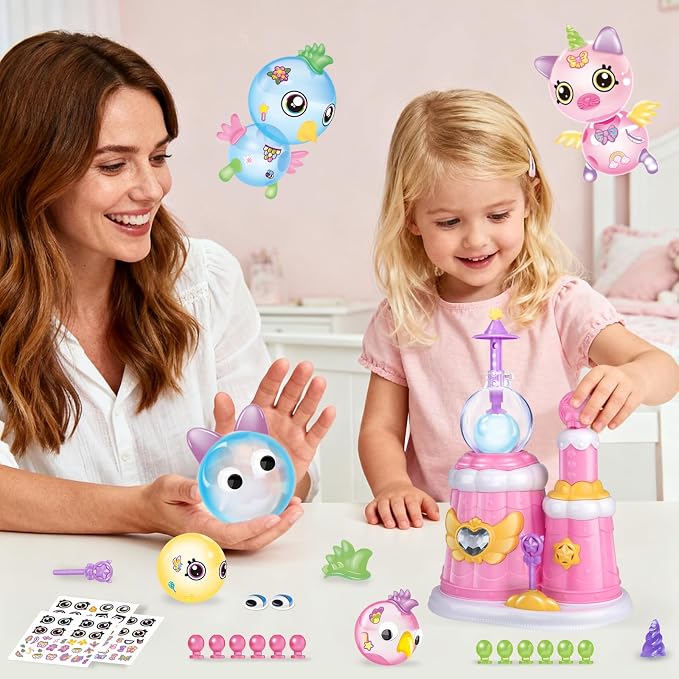 BTEC 195PCS DIY Princess Magic Balloon Craft Kits, Sticky Balloon Maker Toy with Pump & Bouncy Balloons & 3D Stickers & Accessories, Christmas Activity, Birthday Toy Gifts for Kids Boys Girls Ages 3+