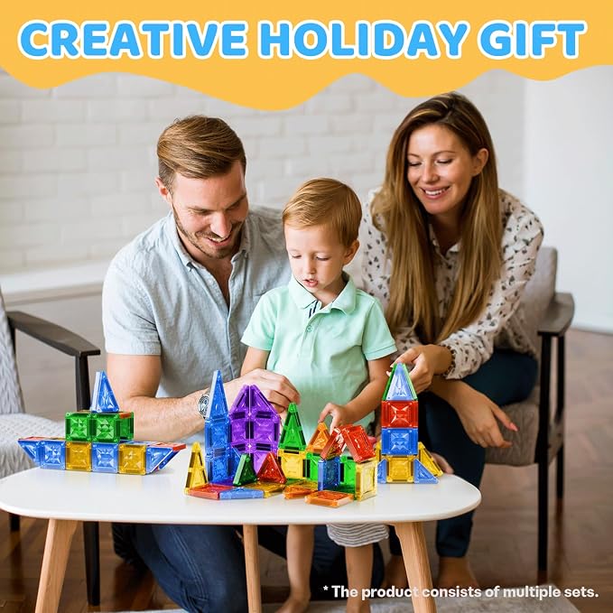 Mini Magnetic Tiles, 51 PCS Travel Magnetic Tiles Set in Iron Box with Magnetic Car - Portable STEM Building Toys, Brand-Compatible, Perfect Educational Gift for Kids Ages 3 4 5 6 7 8 9