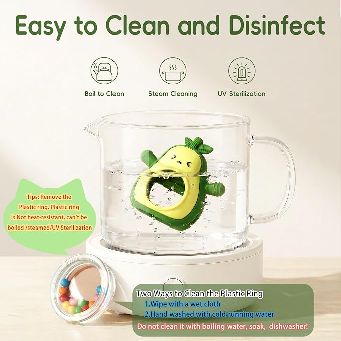 Baby Teether & Rattle Toys Avocado Teething Mitten for Sucking Needs -Anti Dropping Wrist Hand, Silicone Teethers Baby Chew Toys for Babies Over 3 Months, BPA Free