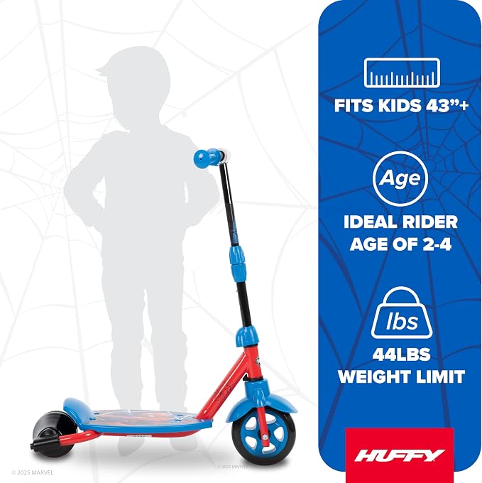 Huffy Toddler 3-Wheel Scooter for Kids, Multiple Colors & Licensed Character Graphics, Ages 3+, Durable Steel Frame, Wide Non-Slip Deck, Stable Lean-to-Steer Design, Light-Up Options, Girls/Boys