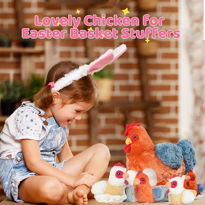 9 in 1 Chicken Stuffed Animal Set, Stuffed Chicken Plush Toy for Kids Zippered Egg Laying Hen with Coop Baby Chicks and Eggs, Chickens Toys for Kids Girls Boys Christmas Birthday Gift