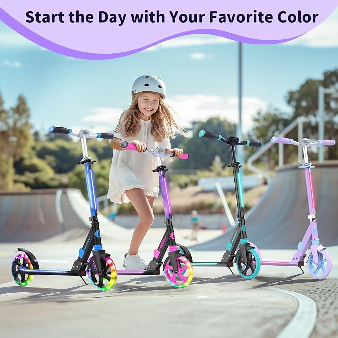 BELEEV V8 Scooters for Kids Ages 6+ with Light-Up Deck, 2 Wheel Folding Scooter for Kids, 4 Adjustable Height, Lightweight Sport Commuter Scooter, Sturdy Frame