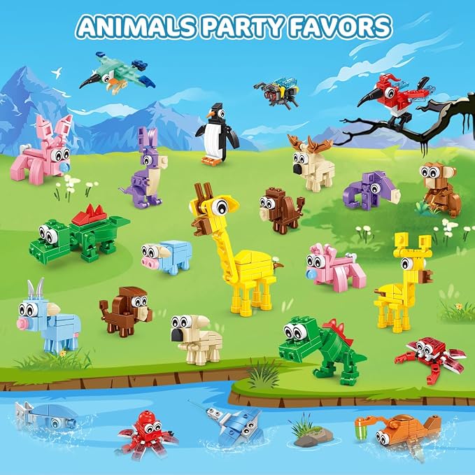 INSOON 30 Packs Animal Party Favors for Kids, 810 PCS Mini Animal Building Block Toy Set for Goodie Bag Fillers Classroom Prizes Easter Birthday Children's Day for Boys Girls Student Ages 6+