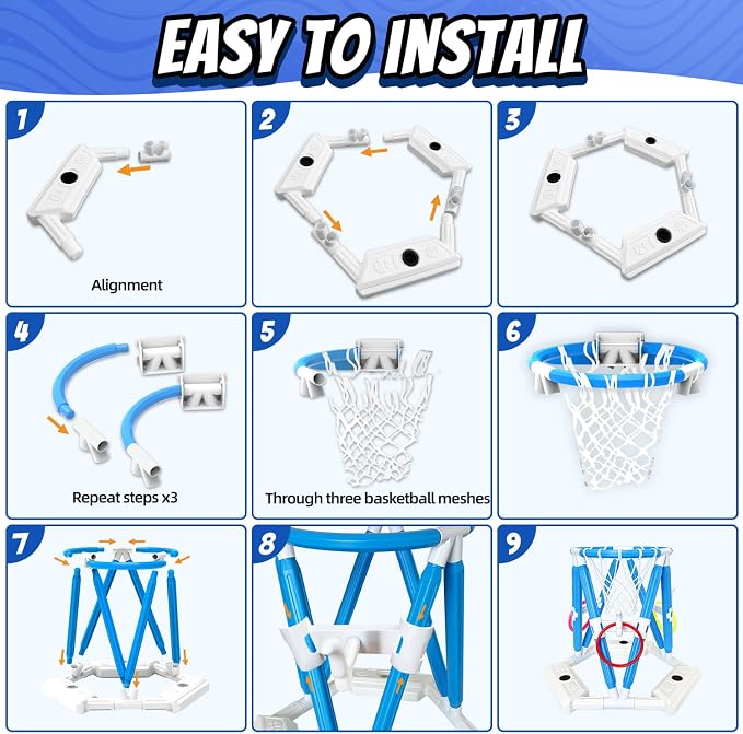2-in-1 Pool Basketball Hoop & Ring Games, Summer Water Outdoor Party Pool Toys for Kids Ages 4-8, 8-12, Summer Outdoor Water Toys Pool Games for Adults and Family Birthday Pool Basketball Games Toys