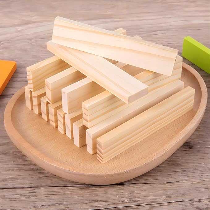 Premium 300 Pcs Natural Wooden Building Planks Building Blocks Kits for Kids 3-12, Open-Ended Classic Pine STEM Construction Toys Set for Castles, Bridges & Towers, Educational Learning Gift (4.7 in)
