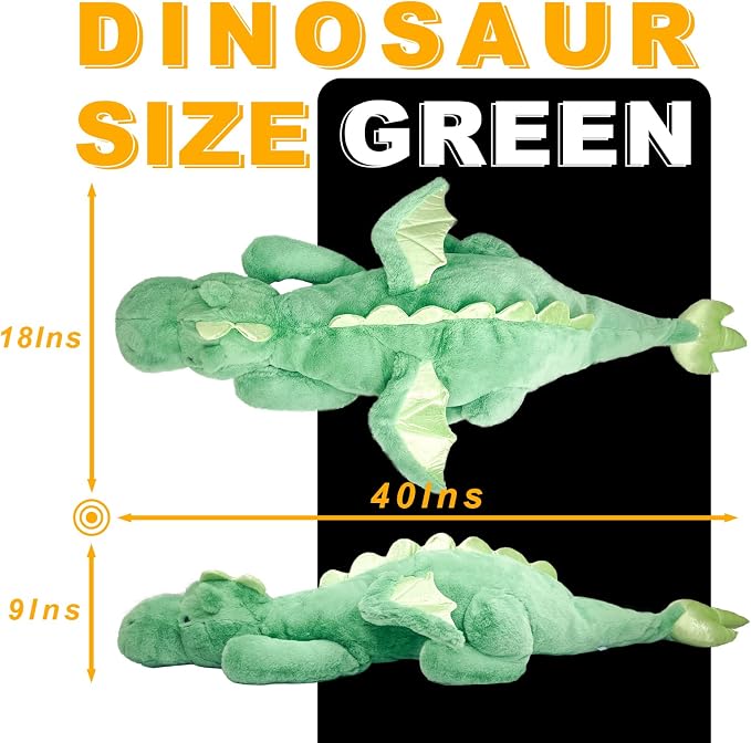 YOUBLEK 40In 2Lb Weighted Stuffed Animals,Cute Plush Dragon,Weighted Stuff Dinosaur Toy for Kids Adult Gift or Decoration (2lb, Green)