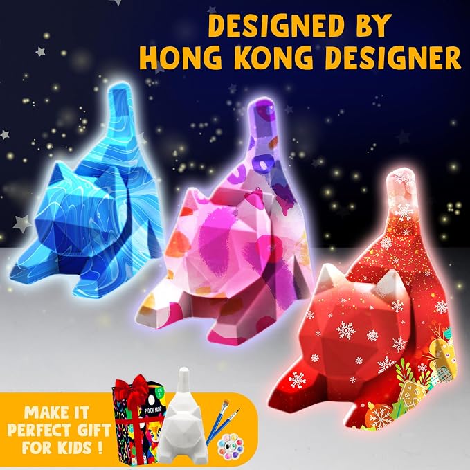 Goody King Paint Your Own Lie Cat Lamp Kit, DIY Cat Crafts Night Light, Arts & Crafts for Kids Ages 8-12, Painting Kit for Girls Boys Age 4 5 6 7 8+, Cat Birthday Gift for Kids Ages 3 4 5 6 7 8+