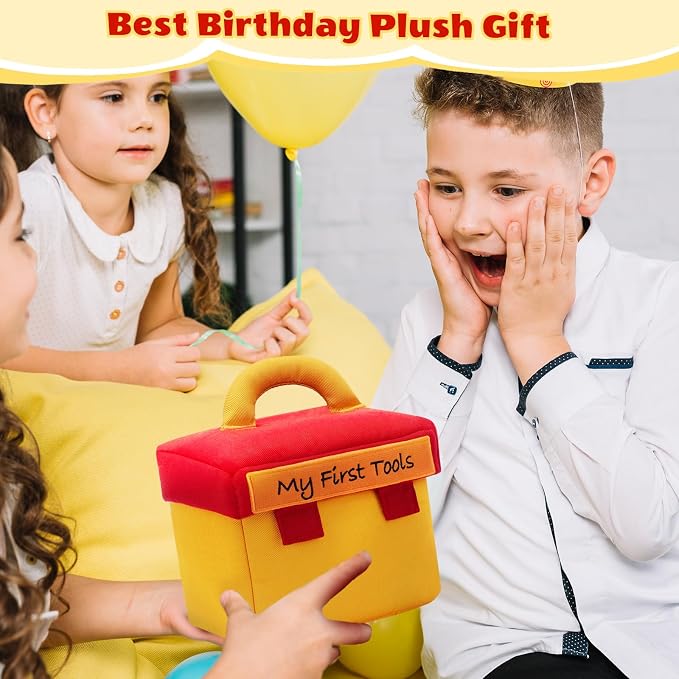 My First Tool Set Plush, Baby Toolbox Plushy with 5 Pcs Tool Plushies for Toddlers, First Birthday Gifts for Boys Girls