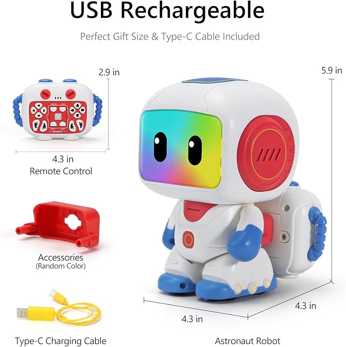 GILOBABY Programmable RC Robot Toy for Kids, Rechargeable STEM Astronaut w/LED Face, Playback Mode, Dancing, Remote Jetpack, Gift for 4 5 6 7 8 Year Old Boys Girls (Blue-r)