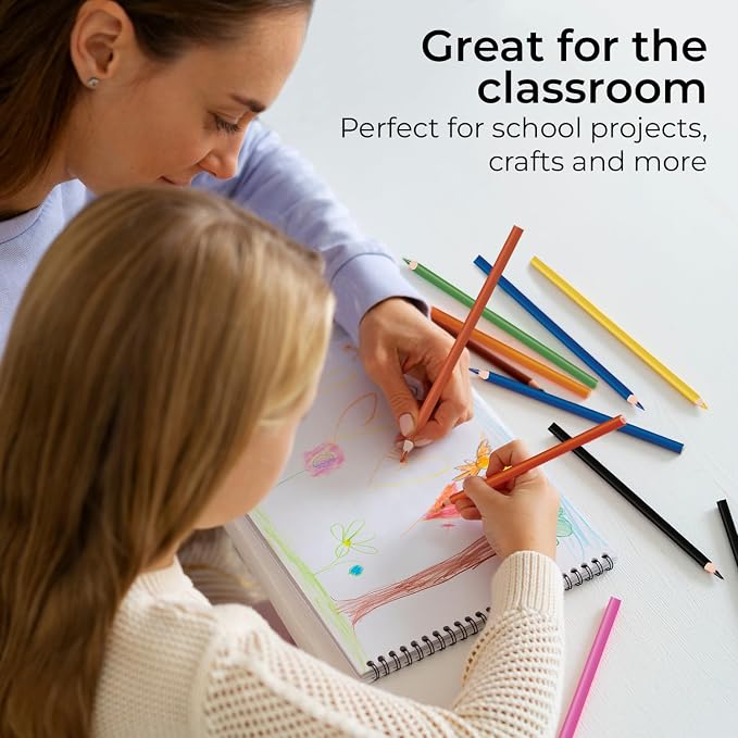 Rosmonde 100 Pack (1200 Count) Colored Pencils Bulk Set, 12 Assorted Pre Sharpened Pencil Colors, Easy Hold Grip, Drawing & Coloring Supplies, Bulk Set for Schools and Classrooms Projects