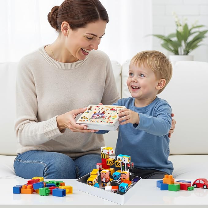 Travel Magnetic Blocks Toys Portable, 40PCS Construction Magnet Building Tiles Road Trip Activities for Toddlers Kids Ages 3-8, STEM Sensory Toys Birthday Gift for Boy