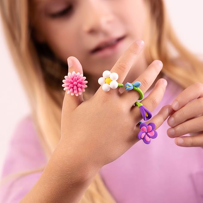 HEY CLAY Bijou - Clay Kit for Accessories Creation - Air Dry Clay with Tools and Fun Interactive App for Kids 3+ (Flower Rings)