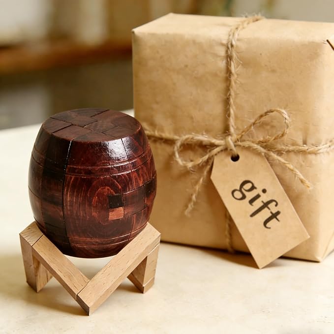 Wooden Brain Teaser Puzzles for Adults - Challenging 3D IQ Logic Games for Teens 14+, Stress Relief Desk Toys & Office Decor, Unique Gifts for Men, Women, Seniors (Barrel)