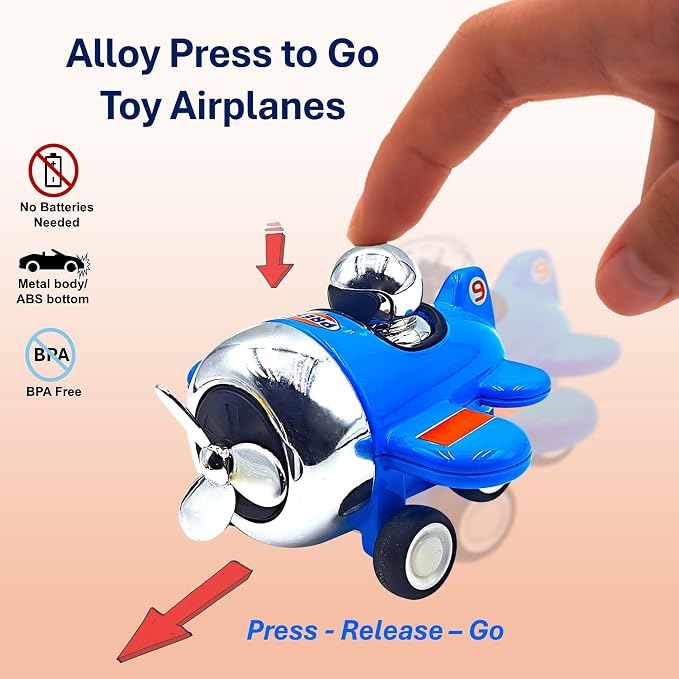 Alloy Press to Go Toy Cars Airplanes, Die-cast Collectible Model Race Cars, Birthday Christmas Holiday Party Gift for Kids 3+, Adults, and Collectors, Multi-Color (4-Pack / #9)