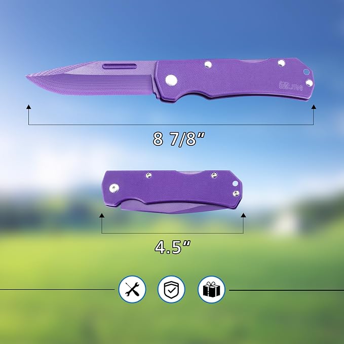 JIN Alpha Safe Pocket Knife, DIY Making Kit, Fake Knives for Starters, Dull G10 Blade, Folding EDC, Purple G10 Handle, Camping Tool