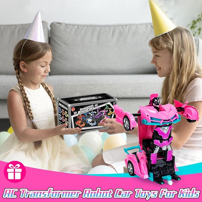 Pink Remote Control Car for Girls Age 3 4 5 6 7 8, Transformation Rc Cars Racing Car with One-Button Deformation & 360°Drifting Robot Toys for Birthday(Pink)