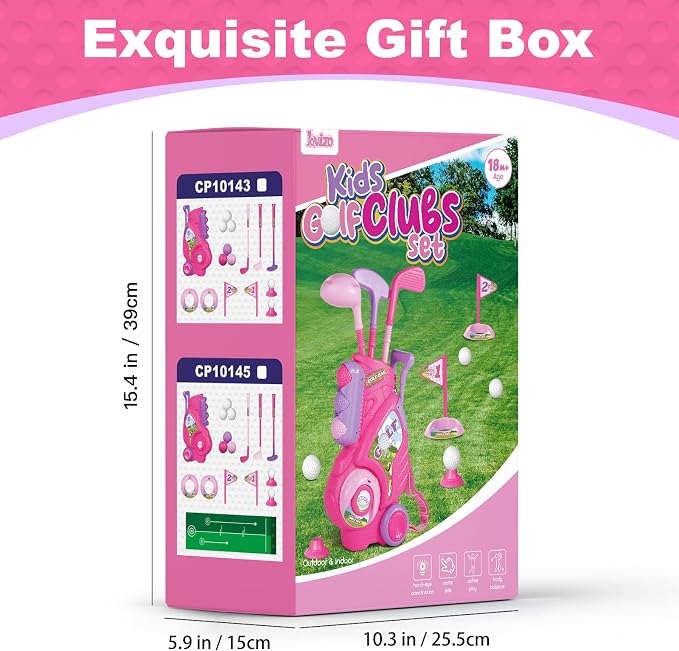 Toddler Golf Set for Girls Boys 2 3 4 Years Old, Upgraded Kids Golf Cart with 3 Clubs & 8 Balls, Outdoor Indoor Sports Toys Birthday Gift, Pink