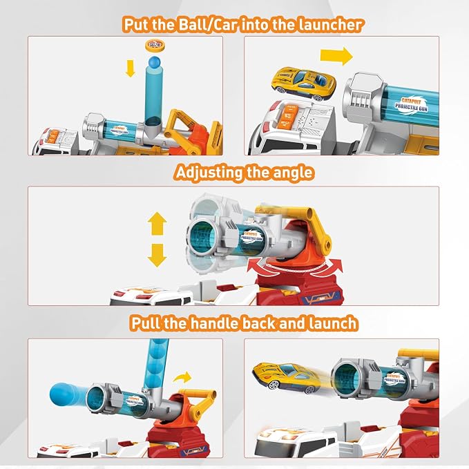 Dwi Dowellin Truck Toys for Kids, 28" Large Car Toys Include 4 Racing Cars+6 Ball, with Light & Sounds, Eejection&Shooting Transport Cars Toys Vehicle, Gifts for Boys Girls-RED