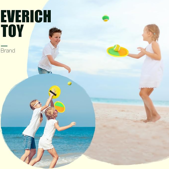 Toss and Catch Ball Game Set, Upgraded Sticky Paddle Ball Set for Kids & Toddlers, Sturdy & Water-Resistant Outdoor Backyard Beach Pool Toy, Birthday Gift for Boys Girls Ages 3-12