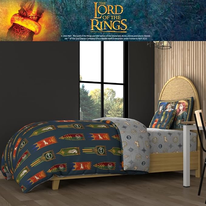 The Lord of the Rings: The War of the Rohirrim 5 Piece Super Soft Cozy Reversible Comforter and Sheet Set with Sham, Twin, (Officially Licensed Product) By Franco