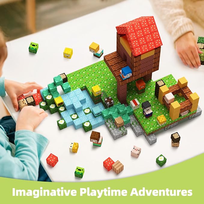 GobiDex 200PCS Magnetic Blocks Village Animal Playset, Sensory Building Pretend Play Toys, STEM Educational Gift for Toddlers